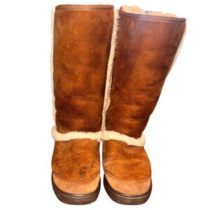 UGG Australia Sunburst Tall Boots W8 Chestnut Shearling Lined Suede Pre-Owned